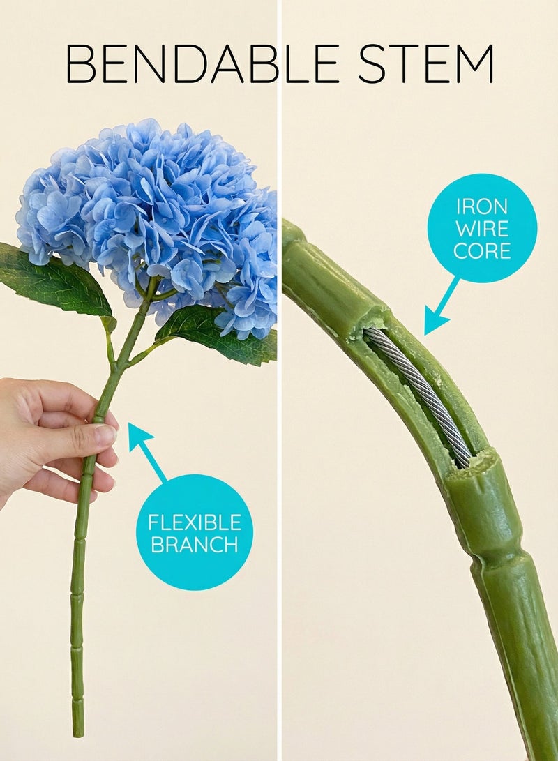 3Pcs Light Blue Real-Touch Hydrangeas Flowers- Home/Wedding/Party/Photo Decor - Image 3